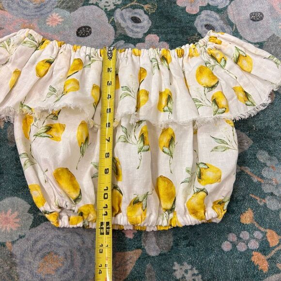 Palo Borracho Crop Top Womens Small Yellow White Lemon Linen Off the Shoulder - Picture 6 of 14
